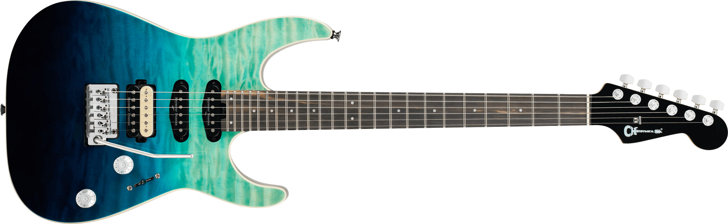 Charvel Pro-Mod Plus Dinky® DK24 HSS 2PT EB QM, Ebony Fingerboard, Blue Curaçao - COMING SEPTEMBER 2026
