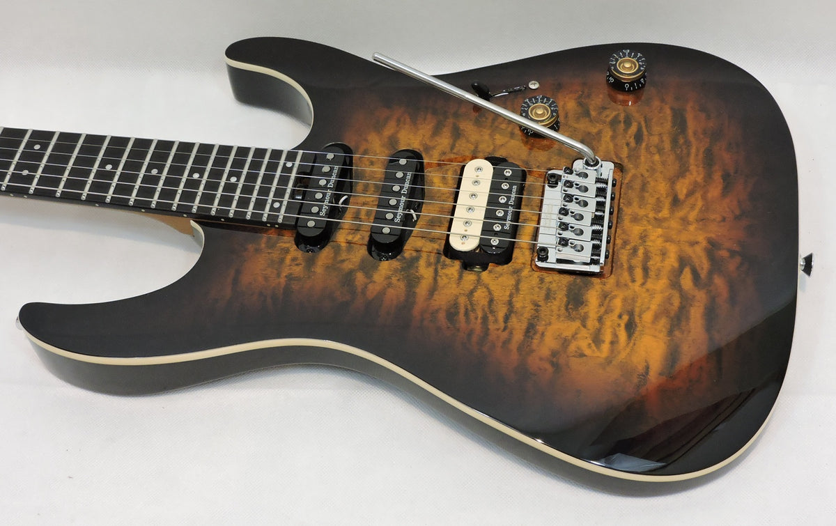 Charvel Pro-Mod Plus Dinky® DK24 HSS 2PT EB QM, Ebony Fingerboard, Amber Tiger Eye