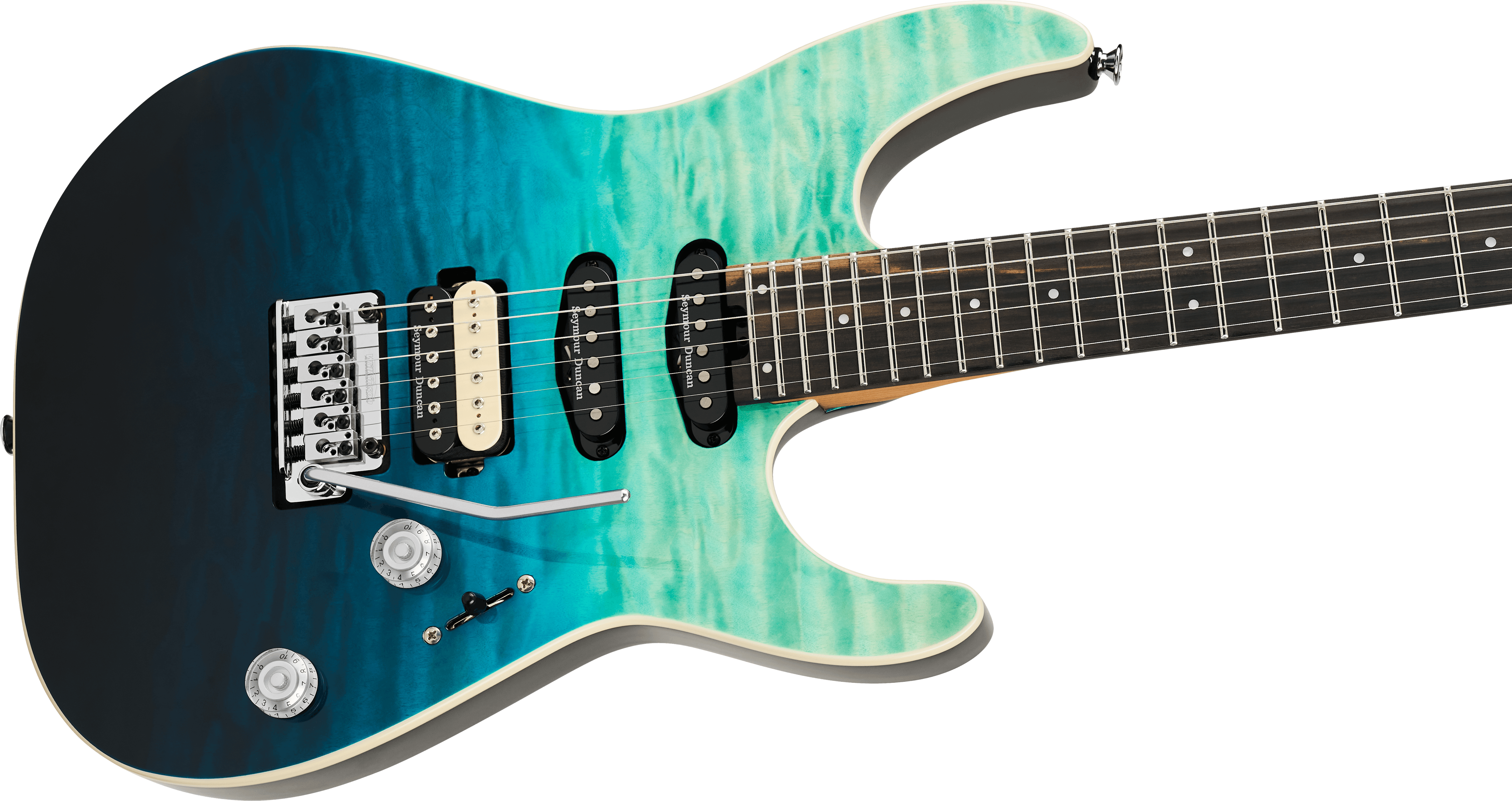 Charvel Pro-Mod Plus Dinky® DK24 HSS 2PT EB QM, Ebony Fingerboard, Blue Curaçao - COMING SEPTEMBER 2026