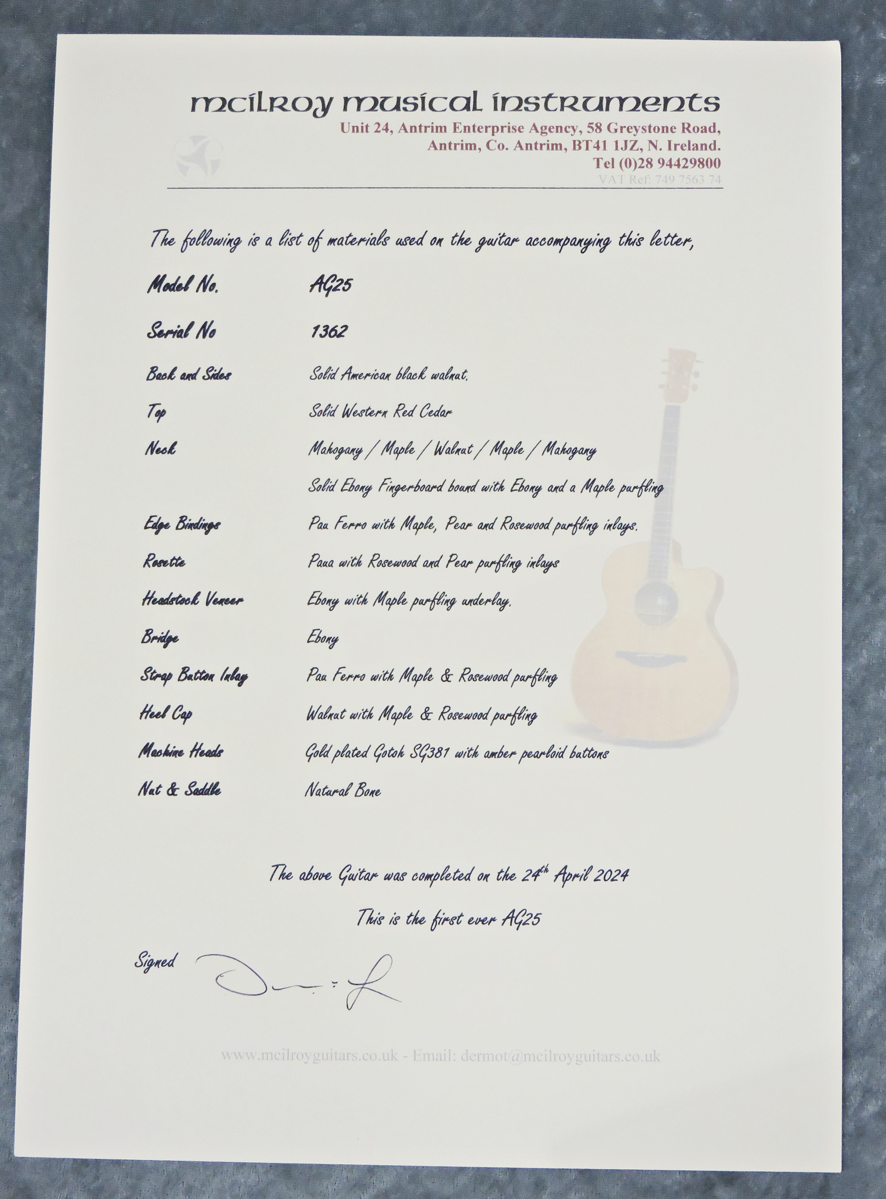 McIlroy AG20 Handmade Acoustic Guitar