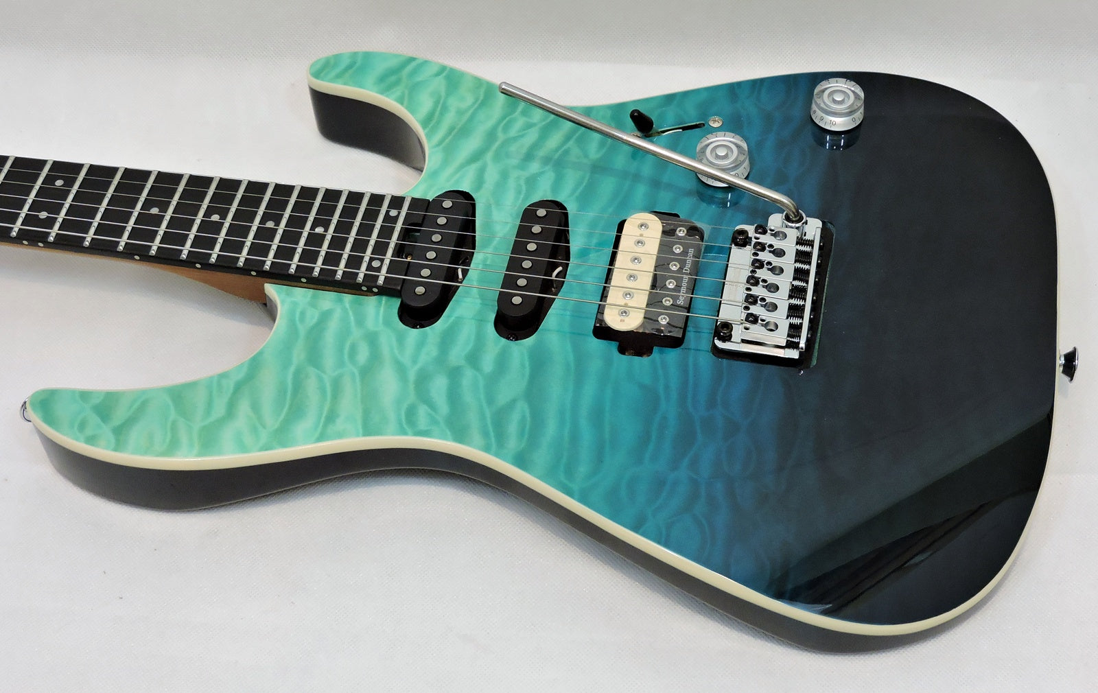Charvel Pro-Mod Plus Dinky® DK24 HSS 2PT EB QM, Ebony Fingerboard, Blue Curaçao