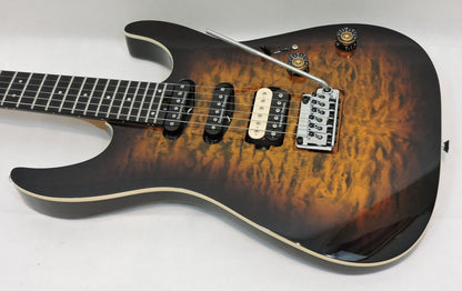 Charvel Pro-Mod Plus Dinky® DK24 HSS 2PT EB QM, Ebony Fingerboard, Amber Tiger Eye