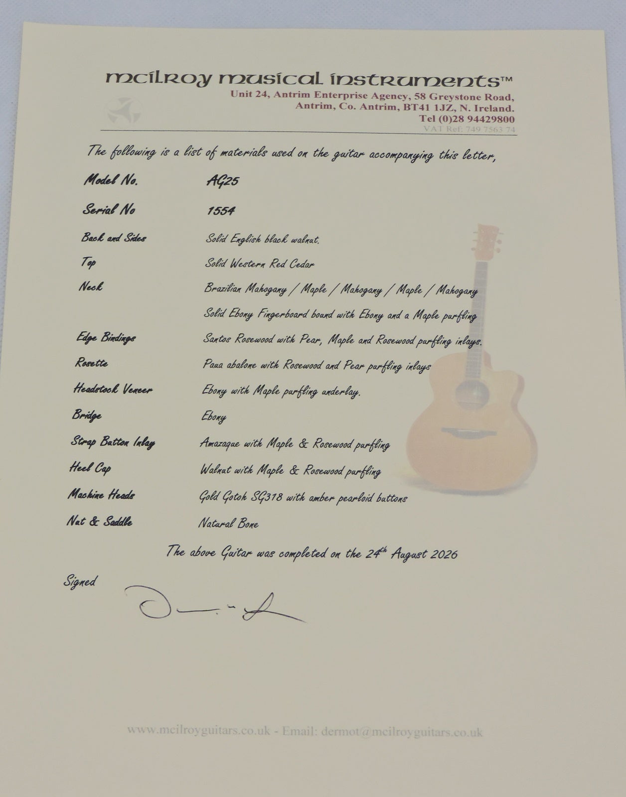 McIlroy AG25 Handmade Acoustic Guitar