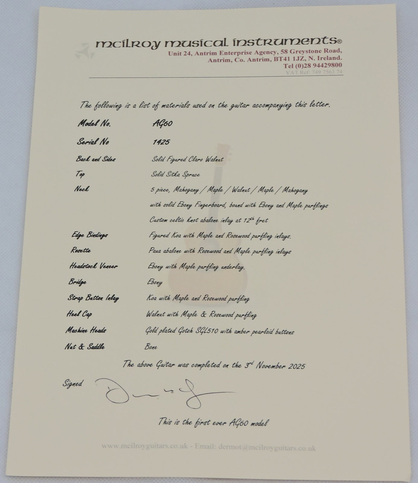 McIlroy AG60 Handmade Acoustic Guitar