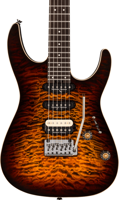 Charvel Pro-Mod Plus Dinky® DK24 HSS 2PT EB QM, Ebony Fingerboard, Amber Tiger Eye - COMING SEPTEMBER 2026