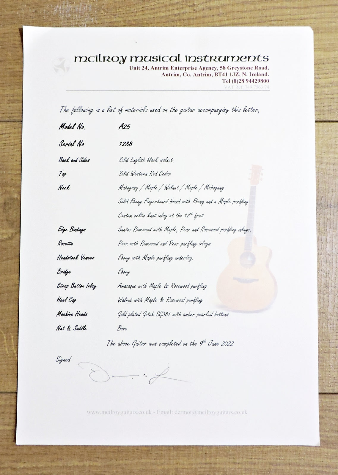 McIlroy A25 Handmade Acoustic Guitar